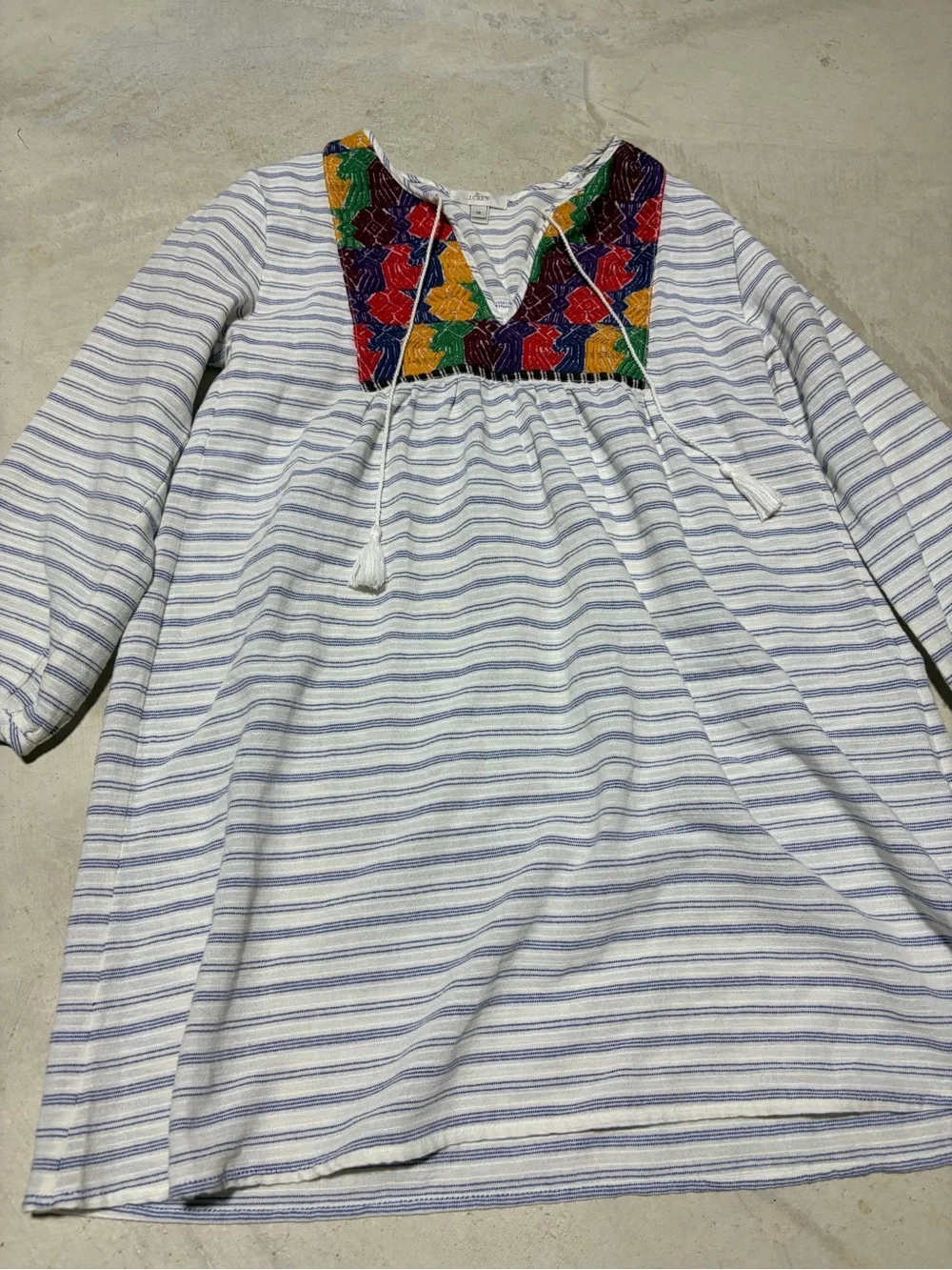J. Crew Striped Boho Embroidered Tunic - Multicolor Yoke XS